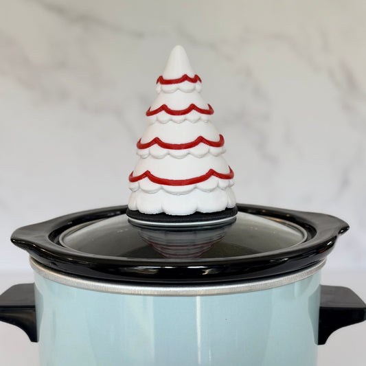novelty interchangeable slow cooker handle white christmas tree with red garland