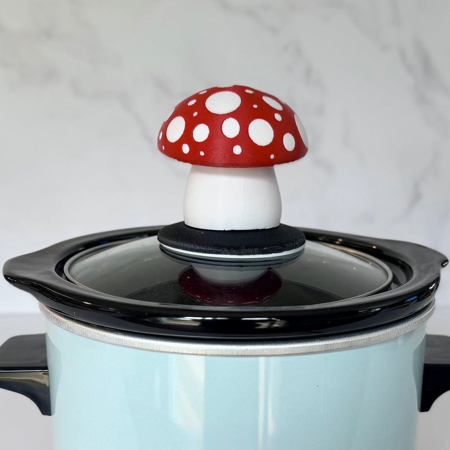 novelty interchangeable slow cooker handle red and white mushroom