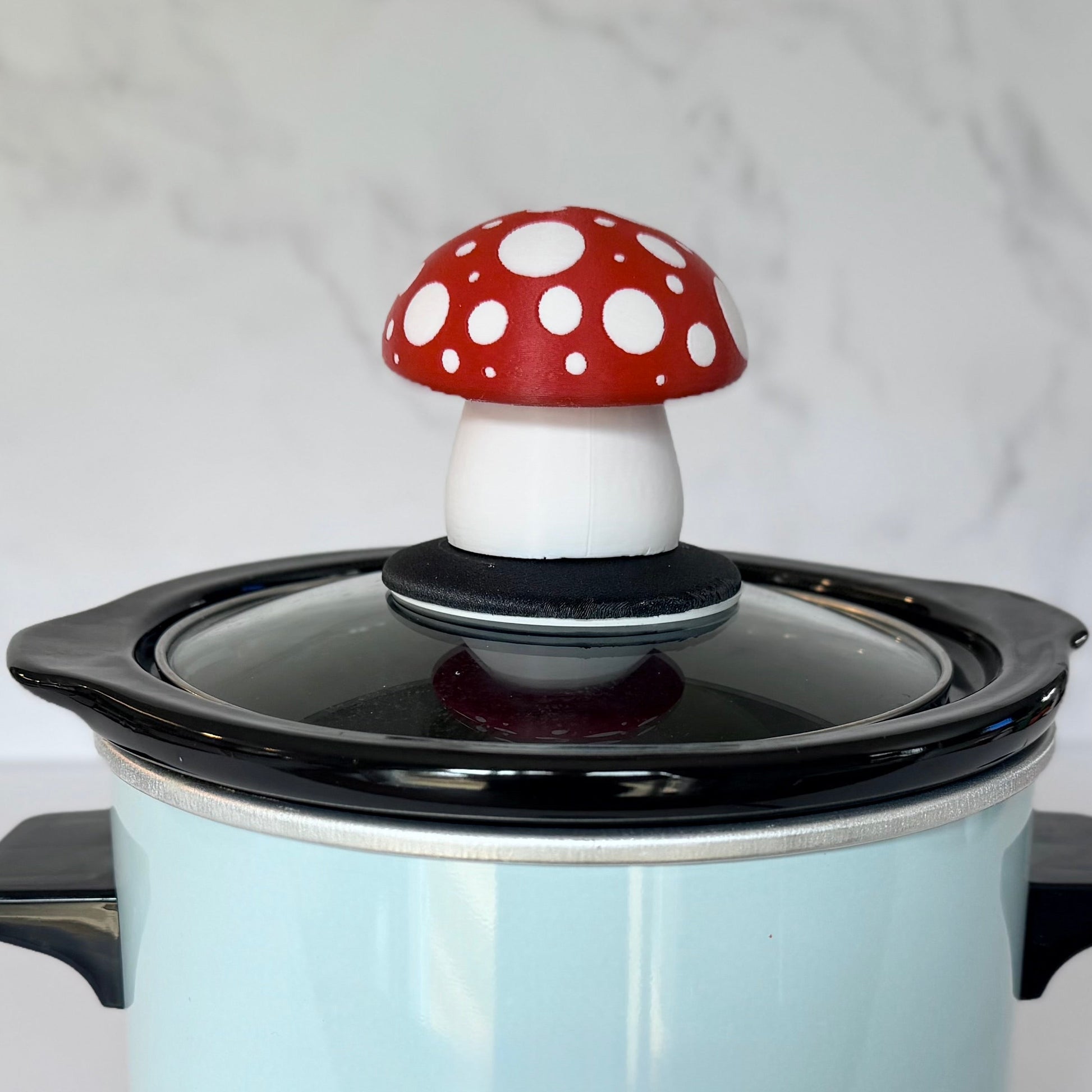 novelty interchangeable slow cooker handle red and white mushroom